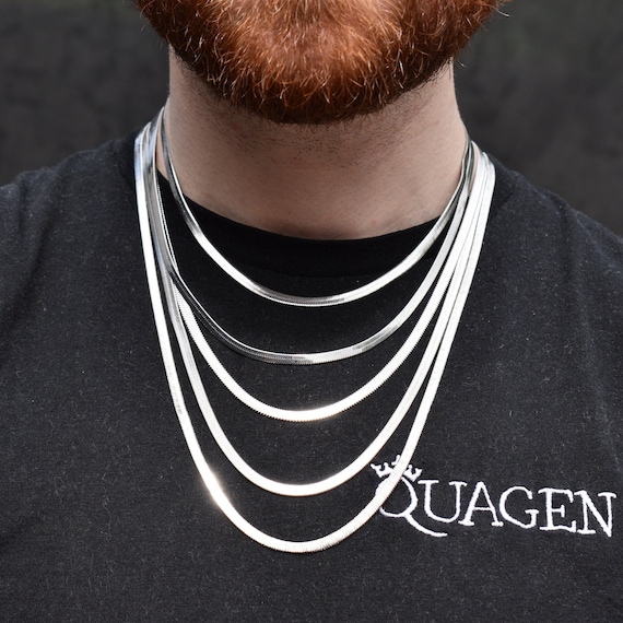 8mm Silver Herringbone Chain Necklace | Classy Men Collection