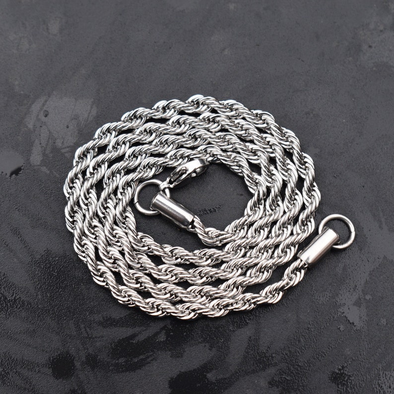 316L Silver Chain, 4MM Silver Rope Chain Necklace Jewelry Irish Silver image 7