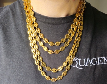 18K Gold Coffee Bean Chain Necklace - 9MM Irish Jewelry