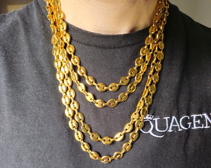 18K Gold Necklace, 9MM  Gold Coffee Bean Chain Necklace, Jewelry  - Irish Gold, Authentic Irish Jewellery from Northern Ireland