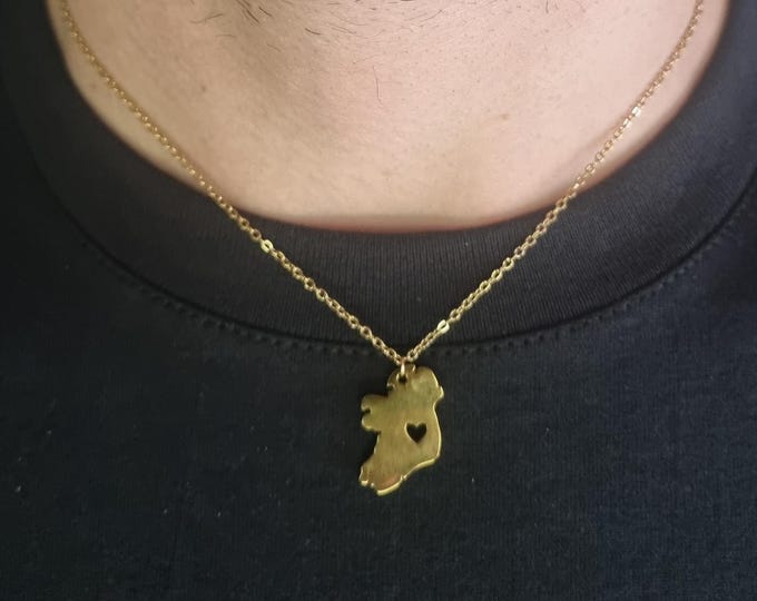 Irish Heart Map Pendant Necklace – Stainless Steel Hollow Ireland Map, 45cm Chain, Gold & Silver