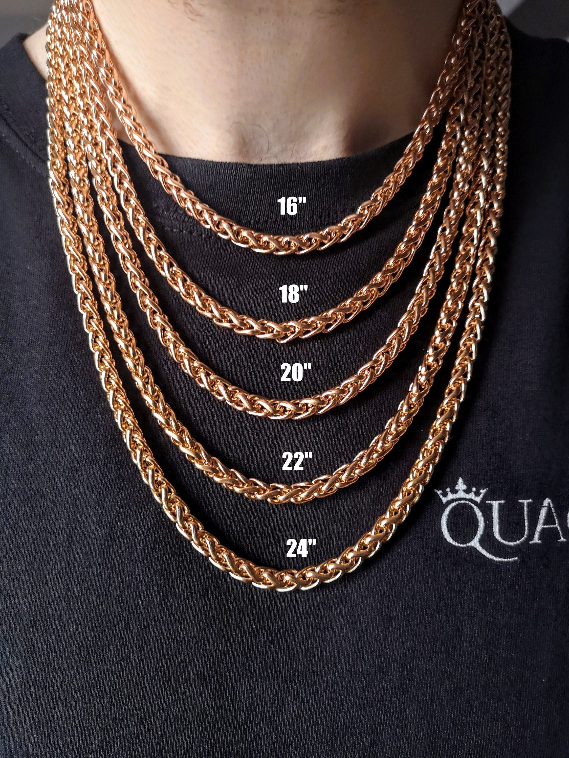 6MM 18K Rose Gold Wheat Chain Necklace Stainless Steel - Etsy