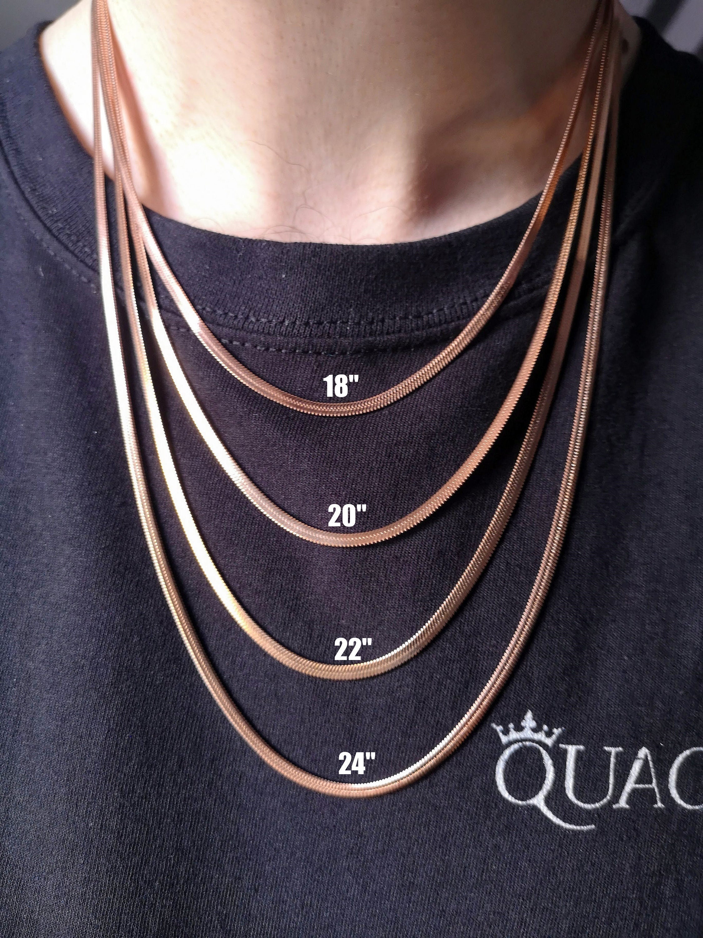 Mens Rose Gold Necklace, 3MM 18K Rose Gold Snake Herringbone Chain