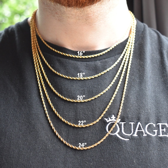 Mens 18k Gold Rope Chain Necklace