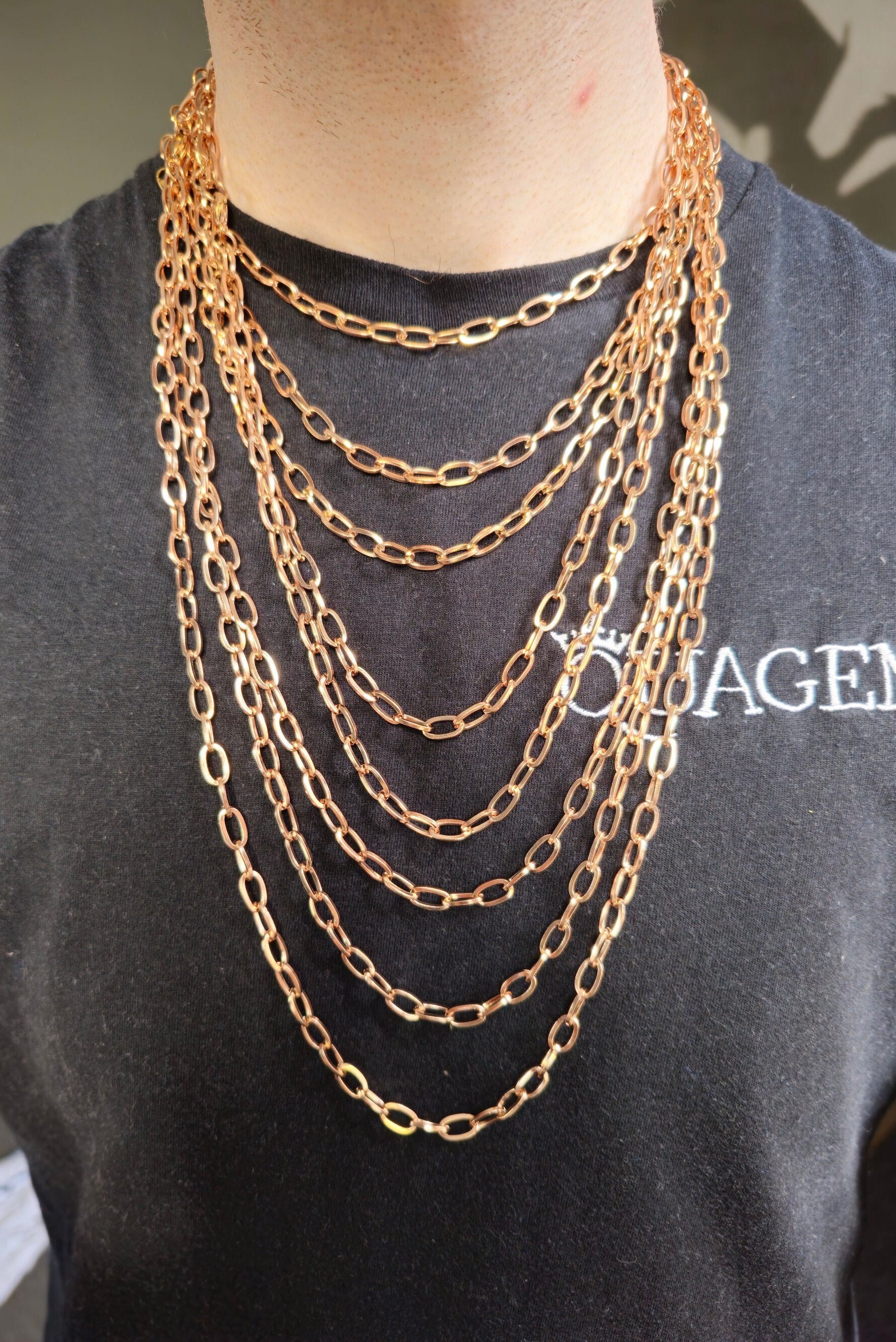 18K Rose Gold Necklace 5MM Rose Gold Cable Chain Necklace