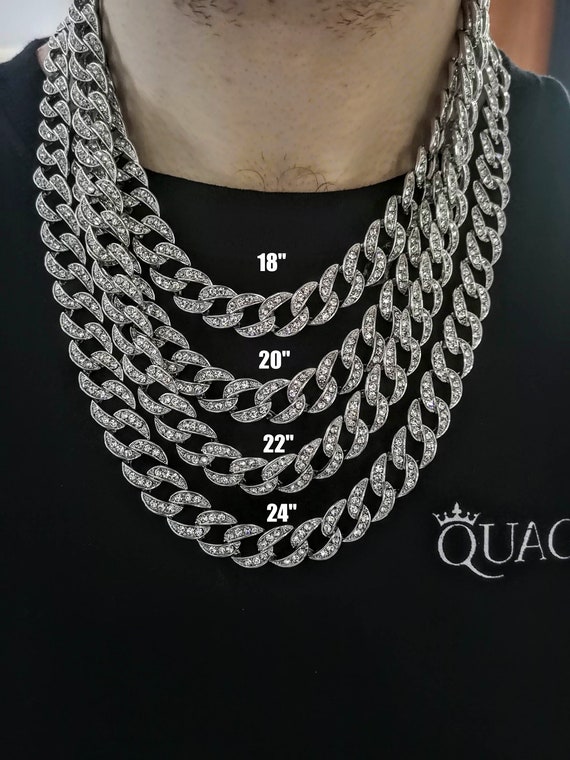 13MM Iced Cuban Link Chain Silver Miami Cuban Link Chain Silver