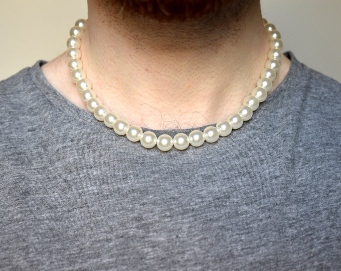 Pearl Necklace - 316L Stainless Steel, Adjustable Length, Acrylic Pearls, 4MM to 10MM Options for Men by Quagen