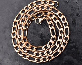 Collana Figaro Riempita In Oro 18 Carati, Catena Figaro Da 7 Mm