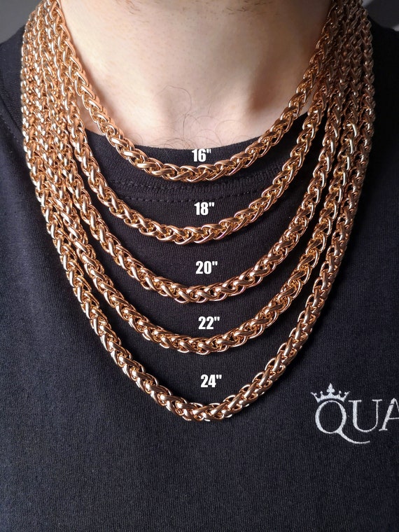 7MM 18K Rose Gold Wheat Chain Necklace 