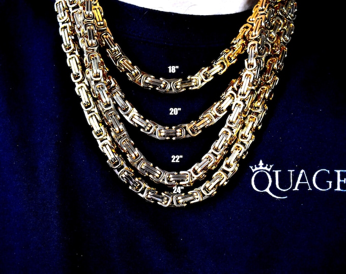 18k Gold Byzantine Chain Necklace: Stainless Steel Cuban Link Men's Jewelry