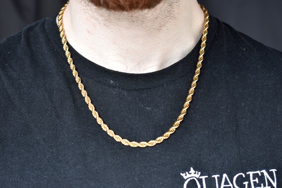 Mens Gold Necklace 4MM 18K Gold Rope Chain Necklace and Bracelet