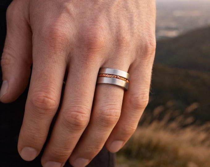 Wood Inlay Stainless Steel Wedding Band: Comfort Fit, Waterproof