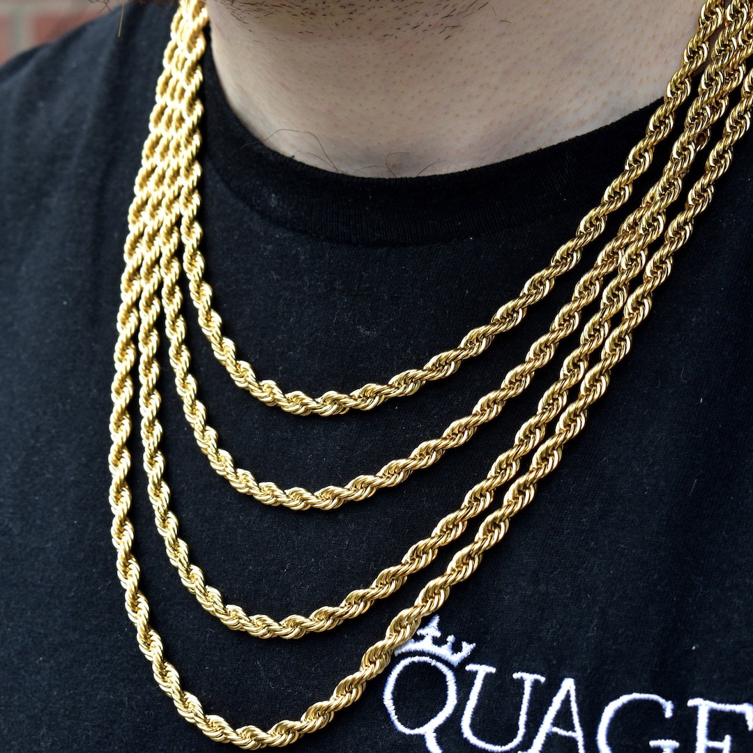 18K Mens Gold Rope Chain Rope Necklace Twisted Mens Chain Etsy