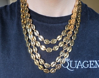 18K Gold Coffee Bean Chain Necklace - 11MM Herringbone Snake Style