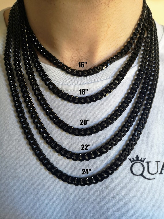 Mens Black Necklace, 7MM Black Cuban Curb Link Chain Necklace Mens