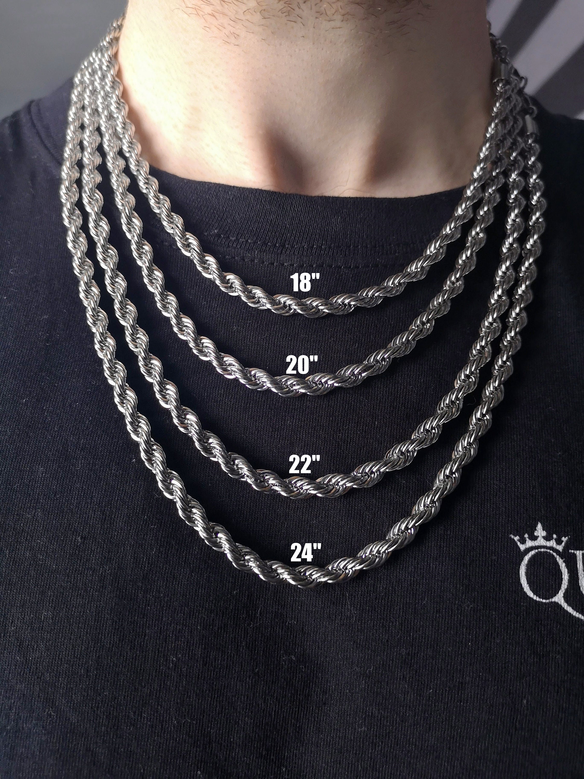 6mm Twisted Rope Stainless Steel Necklace Chain for Men or Women 