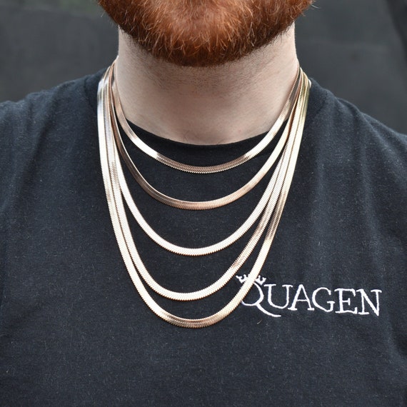 Mens Rose Gold Necklace 18K Rose Gold Flat Snake Chain