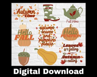 Autumn PNG Clipart Bundle | Fall Sticker Set, Pumpkin & Leaves Digital Download, Thanksgiving Clip Art, Cozy Autumn Planner /Scrapbook Grap