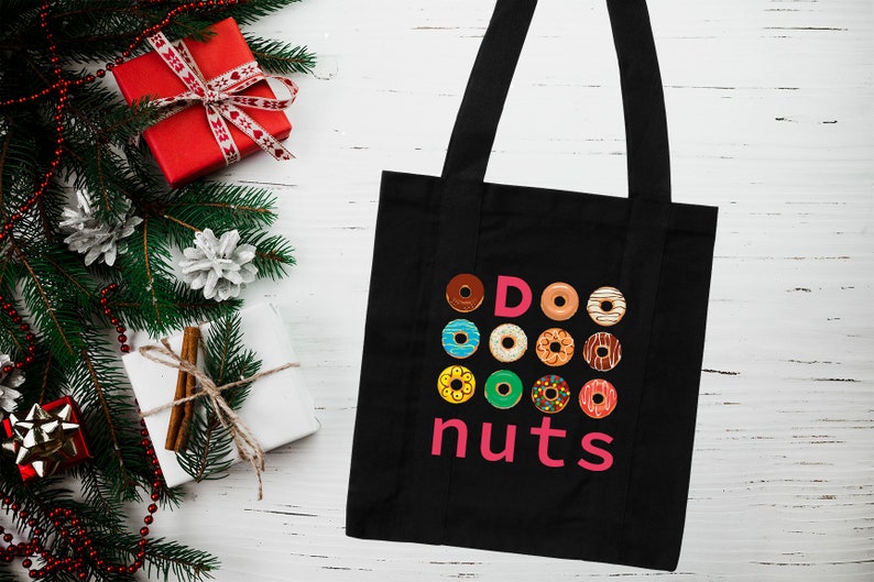 Donuts Tote Bag Print Canvas Tote Bags Cotton Bag Reusable Tote Eco Bag White Tote Bag Cute Tote Bag Colorful Donut Bag