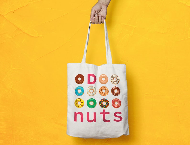 Donuts Tote Bag Print Canvas Tote Bags Cotton Bag Reusable Tote Eco Bag White Tote Bag Cute Tote Bag Colorful Donut Bag