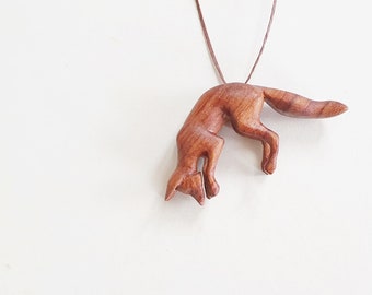 Wood fox necklace wooden forest animal pendant natural jewelry 5th anniversary Christmas gift