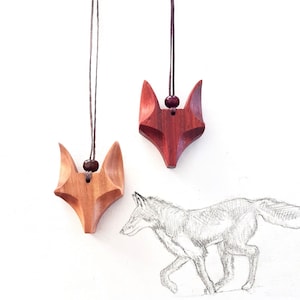 Red fox necklace kitsune wooden pendant wood animal jewelry Christmas gift
