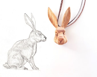 Wooden rabbit pendant necklace wood animal jewelry Christmas gift