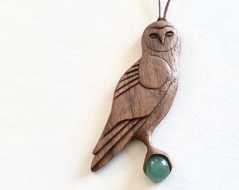 Owl pendant celtic wooden jewelry nordic wood necklace woodland animals Christmas gift