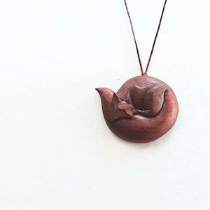 Wood fox necklace wooden forest animal pendant natural jewelry 5th anniversary Christmas gift