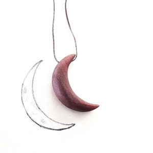 Wood crescent moon necklace wooden pendant nature jewelry celtic Christmas gift