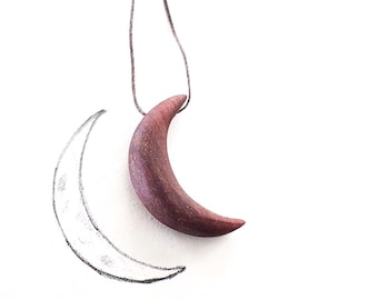Wood crescent moon necklace wooden pendant nature jewelry celtic Christmas gift