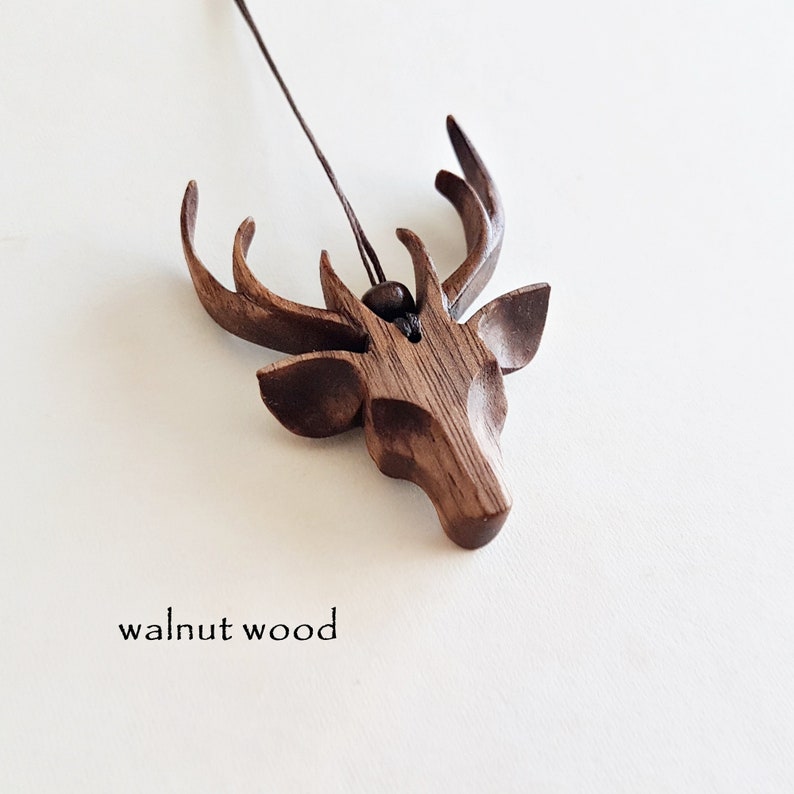 Deer antlers wooden necklace stag elk jewelry wood viking Christmas gift walnut