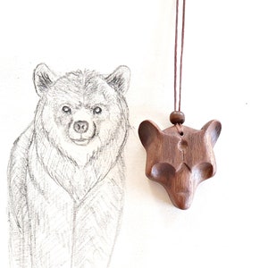 Wooden bear necklace wood animal jewelry celtic nature talisman Christmas gift