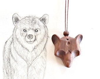 Wooden bear necklace wood animal jewelry celtic nature talisman Christmas gift
