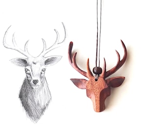 Deer antlers wooden necklace stag elk jewelry wood viking Christmas gift