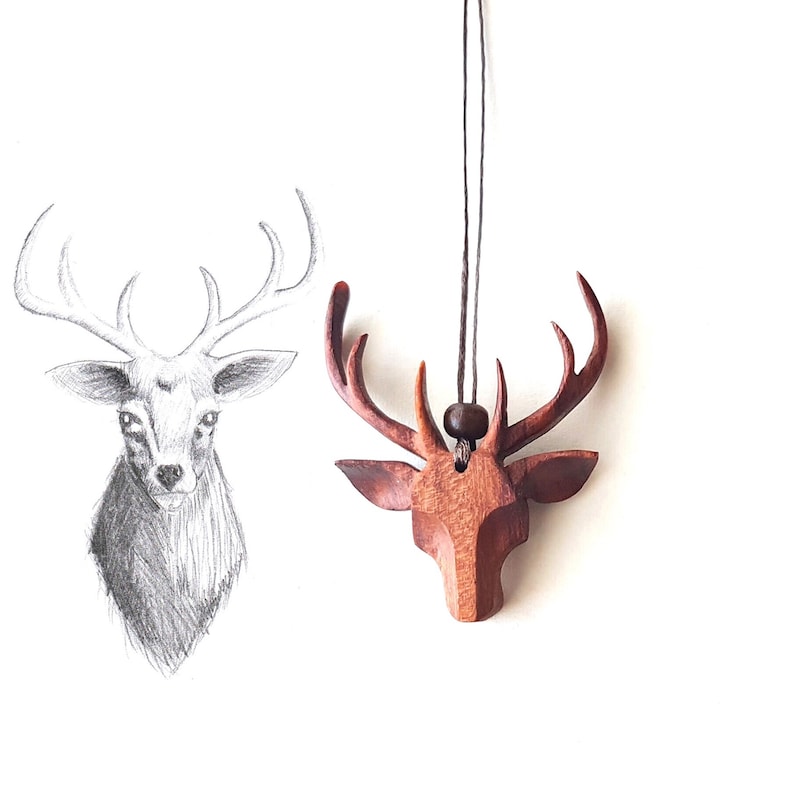 Deer antlers wooden necklace stag elk jewelry wood viking Christmas gift image 1