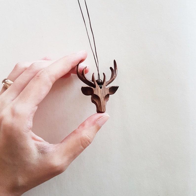Deer antlers wooden necklace stag elk jewelry wood viking Christmas gift image 9