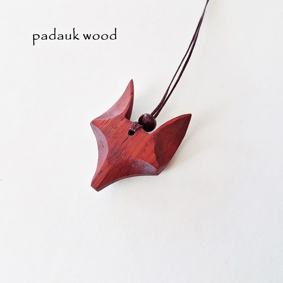 Red Fox Necklace Kitsune Wooden Pendant Wood Animal Jewelry