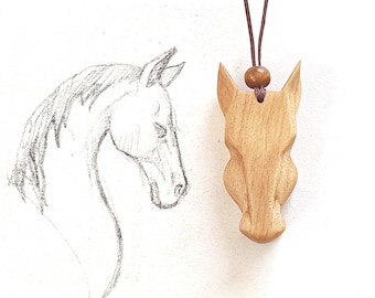 Wood horse necklace wooden viking jewelry norse celtic Christmas gift