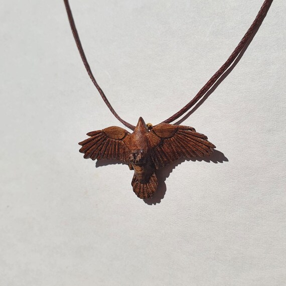 Raven jewelry wooden necklace crow wood pendant bird gift