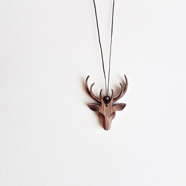 Deer antlers wooden necklace stag elk jewelry wood viking Christmas gift image 5