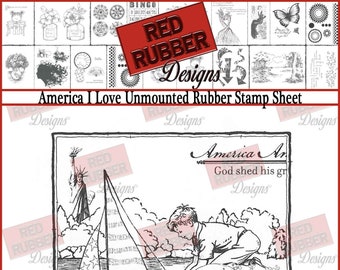 America I Love Unmounted Rubber Stamp Sheet