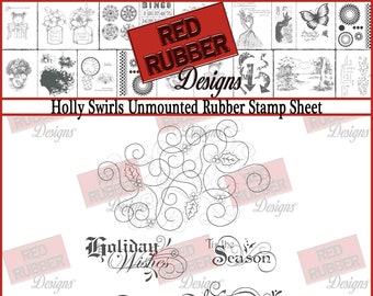 Holly Swirls Unmounted Rubber Stamp Sheet