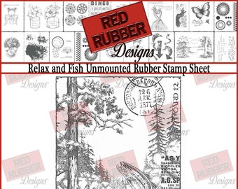 Relax and Fish Unmounted Rubber Stamp Sheet