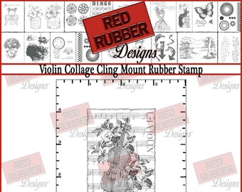 Violin Collage Cling Mount Rubber Stamp