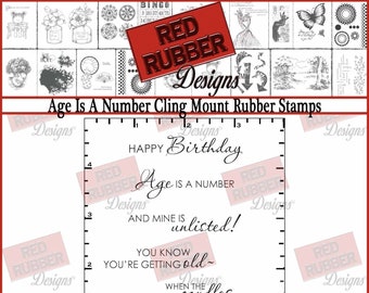 Age Is A Number Cling Mount Rubber Stamps
