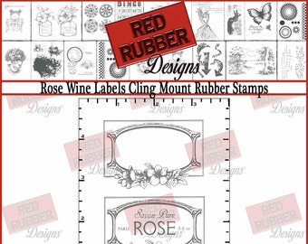 Rose Wine Labels Cling Mount Rubber Stamps