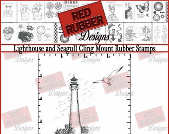 Lighthouse and Seagull Cling Mount Rubber Stamps