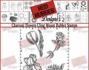 Charcoal Flowers Cling Mount Rubber Stamps