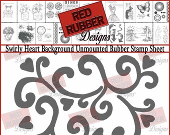 Swirly Heart Background Unmounted Rubber Stamp Sheet
